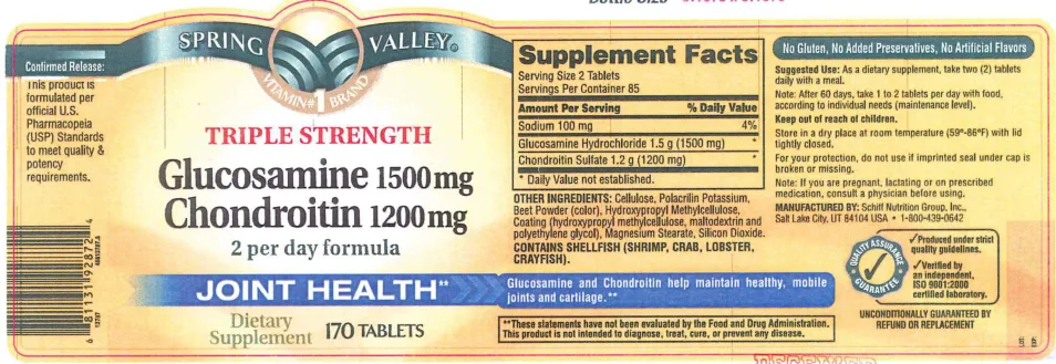 Label for Triple Strength Glucosamine 1500 mg Chondroitin 1200 mg