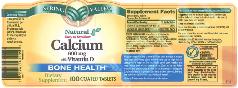 Label for Natural Easy To Swallow Calcium 600 mg With Vitamin D