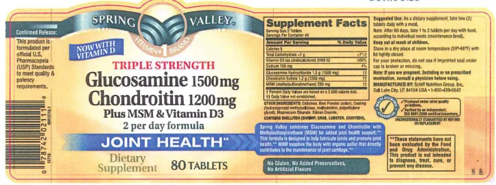 Label for Triple Strength Glucosamine 1500 mg Chondroitin 1200 mg Plus MSM & Vitamin D3