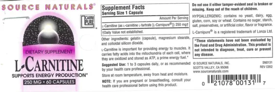 Label for L-Carnitine 250 mg