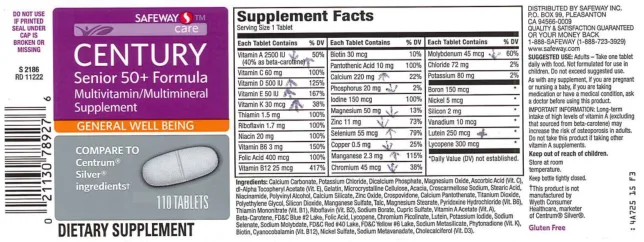 Label for Century Senior 50+ Formula