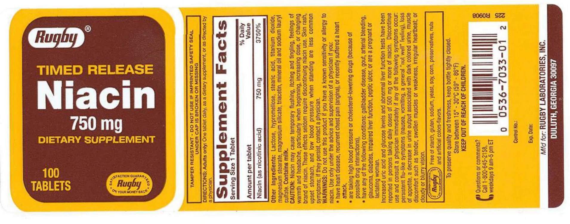 Label for Timed Release Niacin 750 mg