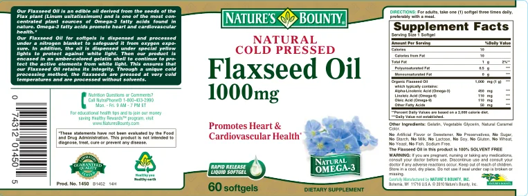 Label for Flaxseed Oil 1000 mg