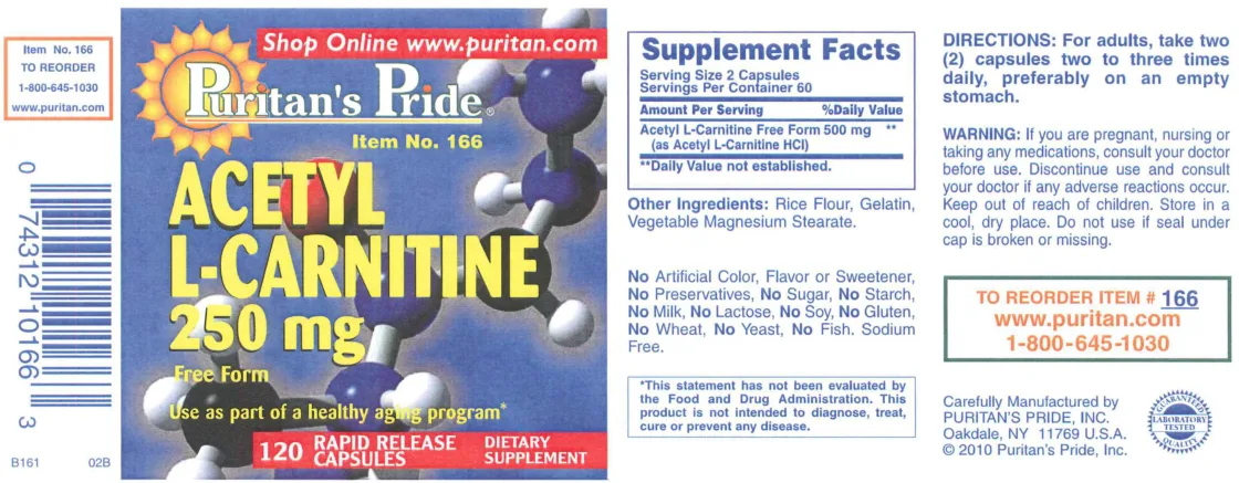 Label for Acetyl L-Carnitine 250 mg Free Form