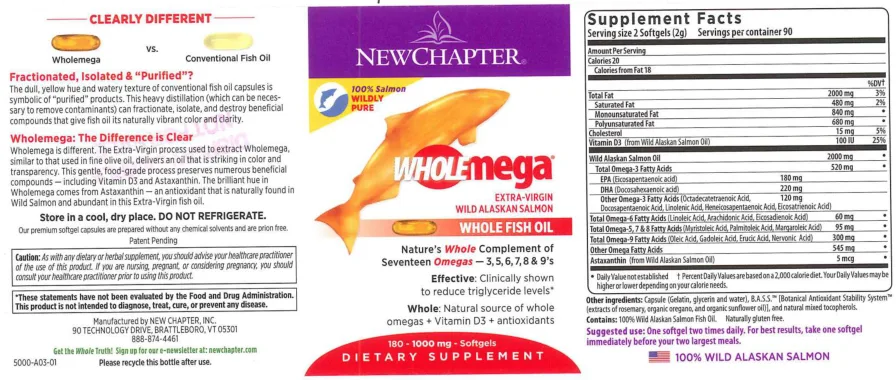 Label for WholeMega Extra-Virgin Wild Alaskan Salmon Whole Fish Oil