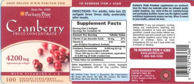 Label for Cranberry Fruit Concentrate