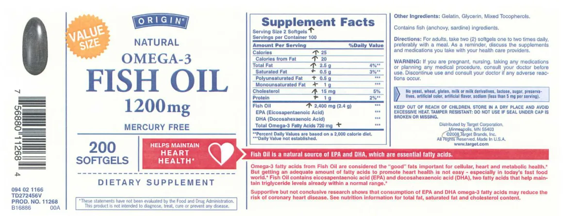 Label for Natural Omega-3 Fish Oil 1200 mg