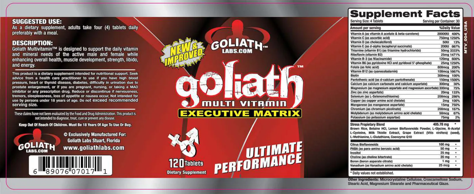 Label for Goliath Multi Vitamin