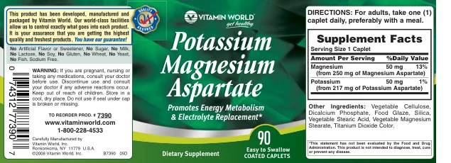 Label for Potassium Magnesium Aspartate