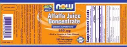 Label for Alfalfa Juice Concentrate 650 mg