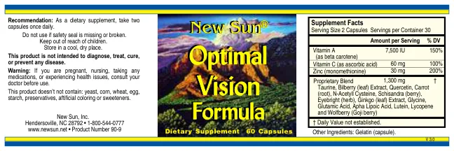 Label for Optimal Vision Formula