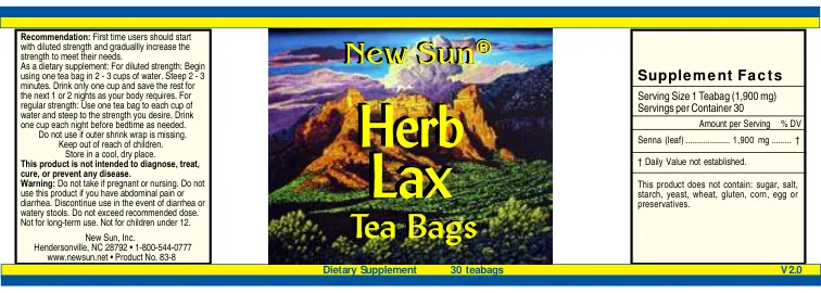 Label for Herb Lax Tea Bags