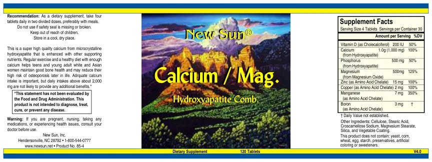 Label for Calcium/Mag. Hydroxyapatite Comb.