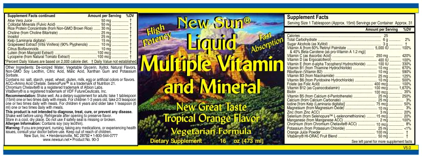 Label for Liquid Multiple Vitamin And Mineral Tropical Orange Flavor