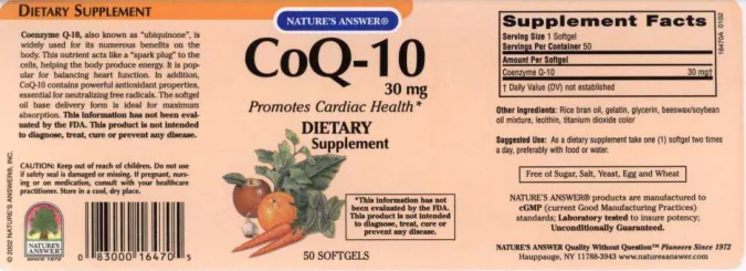 Label for CoQ-10 30 mg