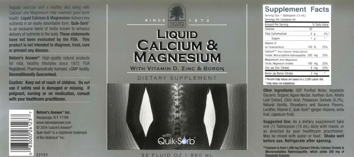 Label for Liquid Calcium & Magnesium With Vitamin D, Zinc & Boron