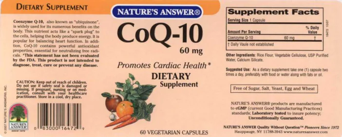 Label for CoQ-10 60 mg