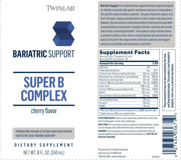 Label for Bariatric Support Super B Complex Cherry Flavor