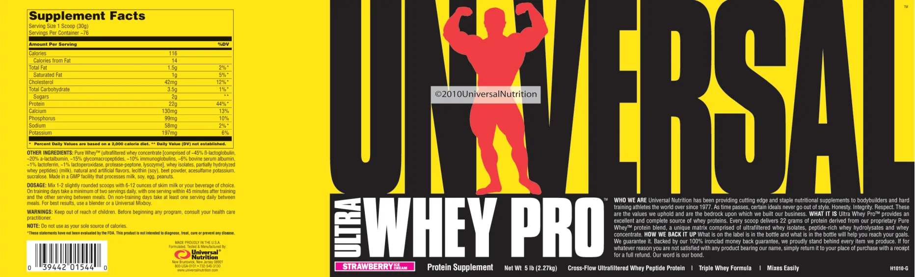 Label for Ultra Whey Pro Strawberry Ice Cream