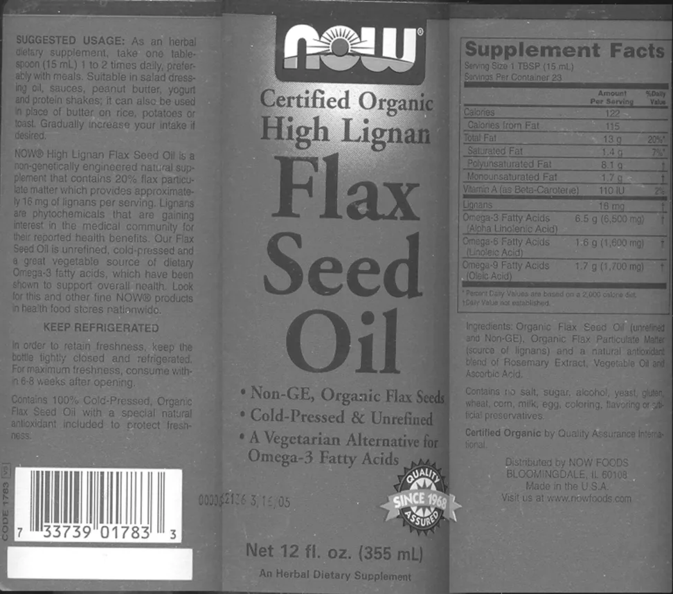 Label for Certified Organic High Lignan Flax Seed Oil