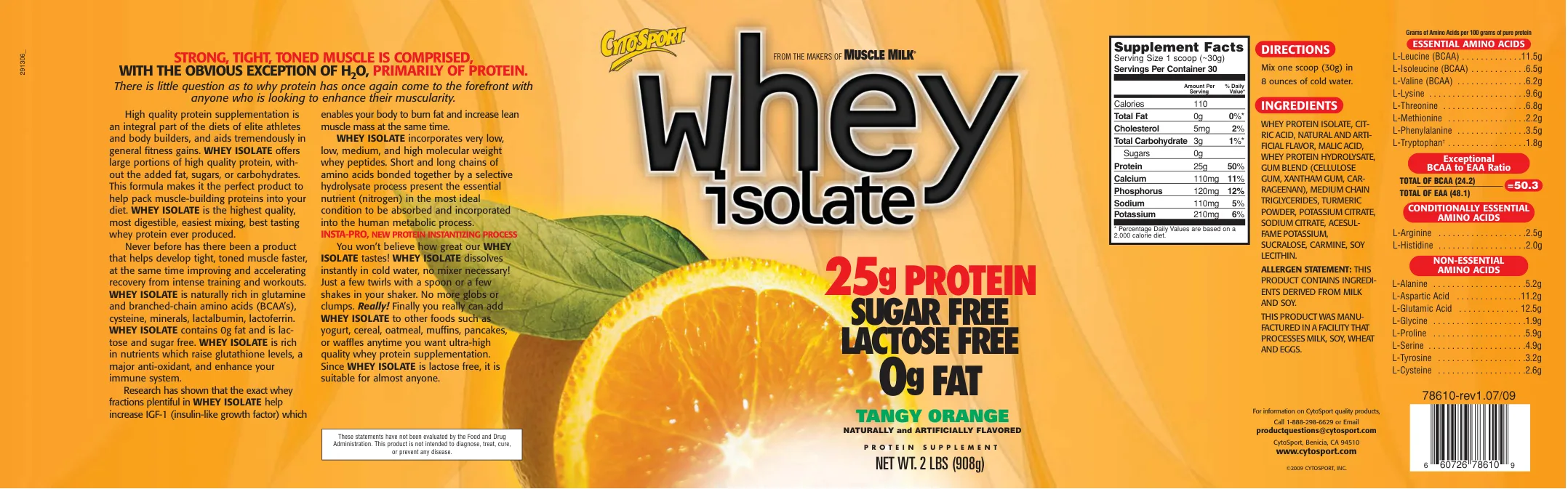 Label for Whey Isolate Tangy Orange