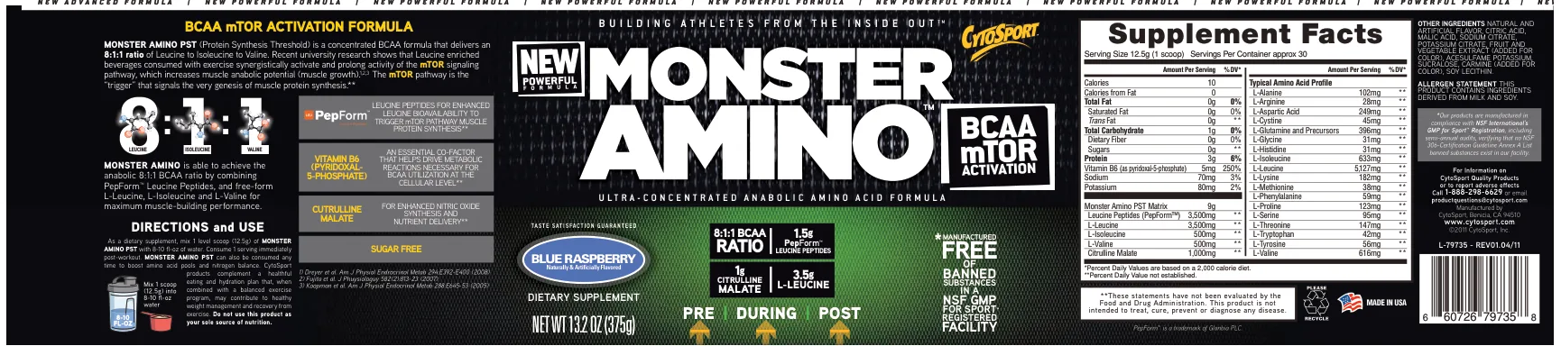 Label for Monster Amino Blue Raspberry