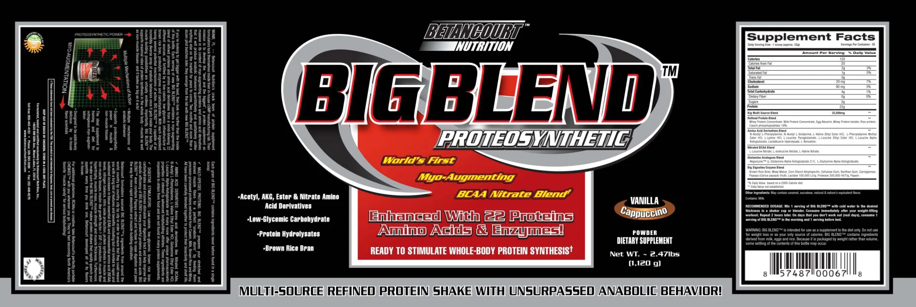 Label for BIG BLEND Proteosynthetic Vanilla Cappuccino