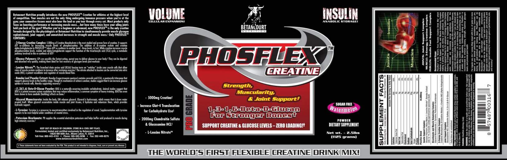 Label for PHOSFLEX Creatine Sugar Free Watermelon