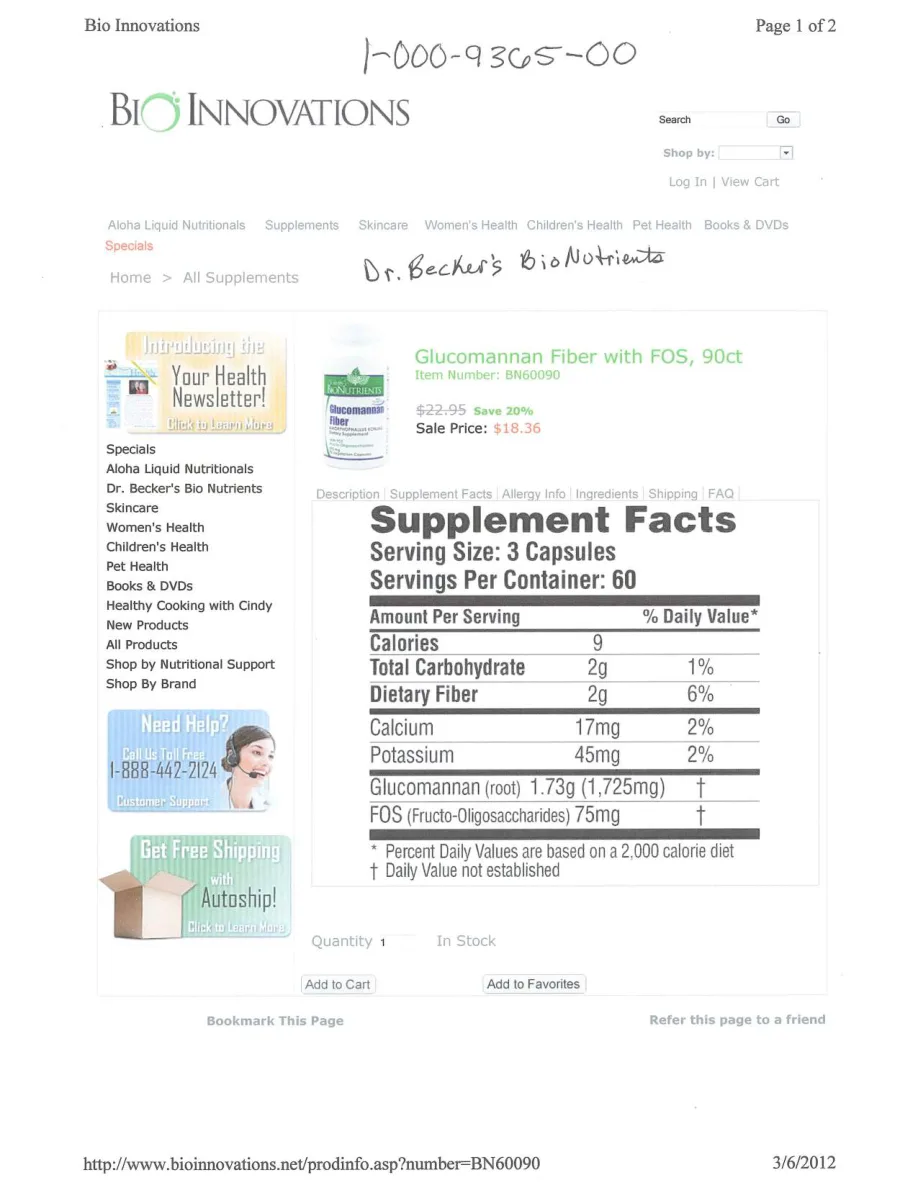 Label for Glucomannan Fiber with FOS