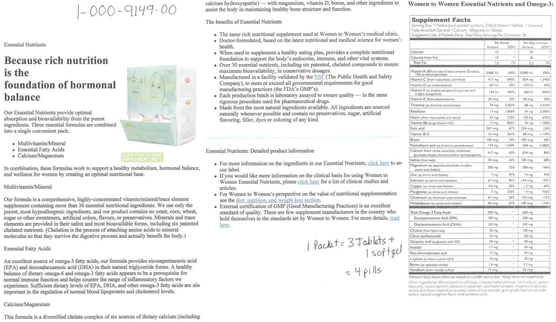 Label for Essential Nutrients and Omega-3