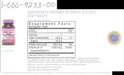 Label for Earth Sweet Chewable Vitamin B-12 & Folic Acid Natural Raspberry Flavor