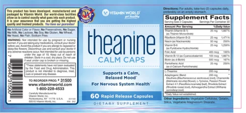 Label for Theanine Calm Caps