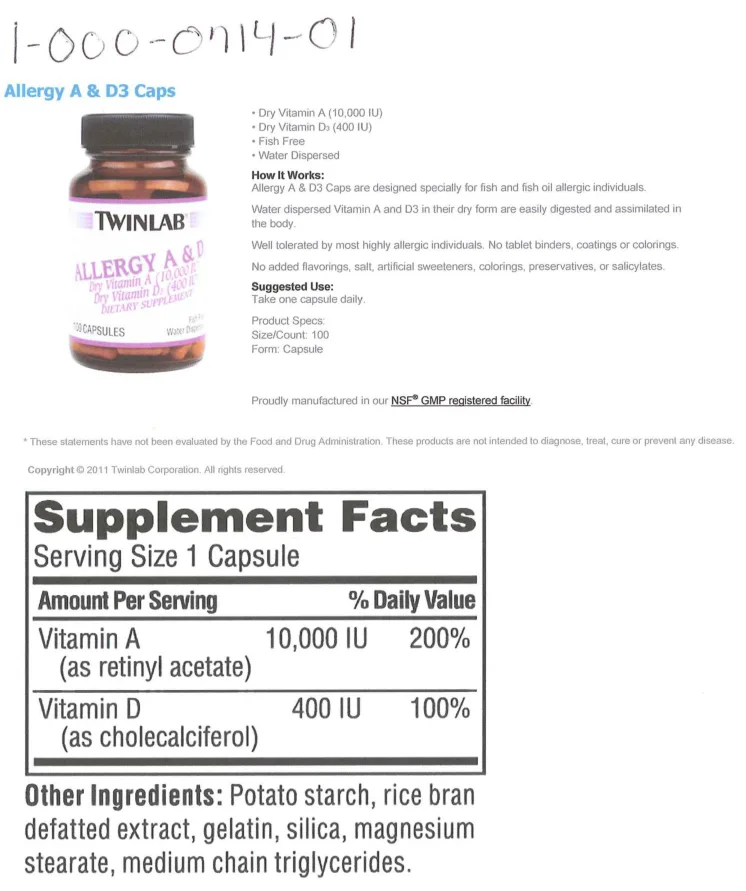 Label for Allergy A & D3