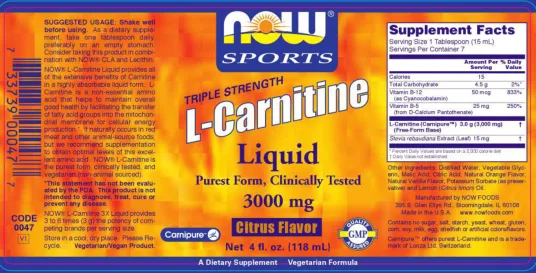 Label for Triple Strength L- Carnitine Liquid 3000 mg Citrus Flavor