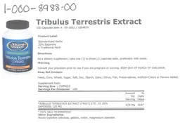 Label for Tribulus Terrestris Extract