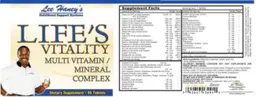 Label for Life's Vitality Multi Vitamin/Mineral Complex
