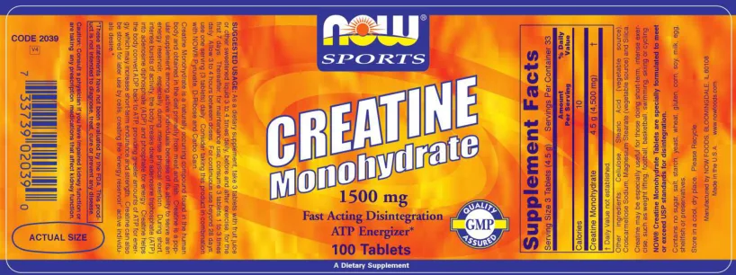 Label for Creatine Monohydrate 1500 mg