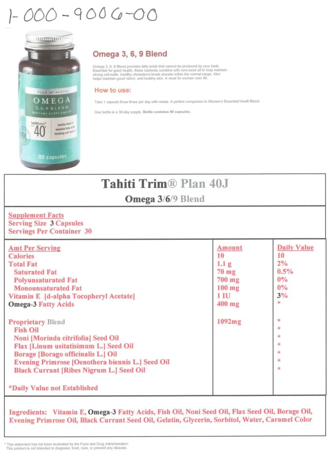 Label for Omega 3, 6, 9 Blend