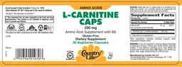 Label for L-Carnitine Caps 250 mg
