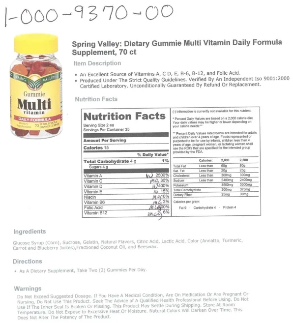 Label for Gummie Multi Vitamin Daily Formula