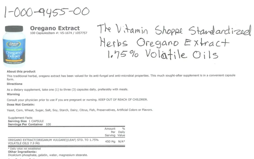 Label for Oregano Extract