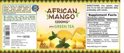 Label for African Mango 1200 mg Plus Green Tea