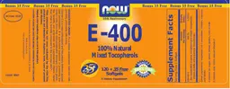 Label for E-400 100% Natural Mixed Tocopherols