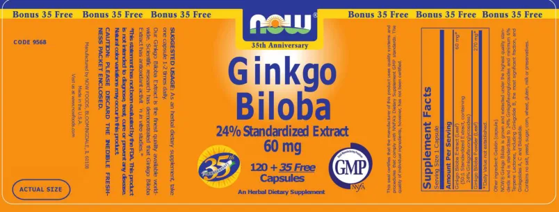 Label for Ginkgo Biloba 24% Standardized Extract 60 mg
