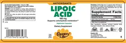 Label for Lipoic Acid 100 mg
