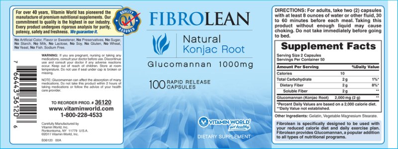FibroLean Natural Konjac Root Glucomanna