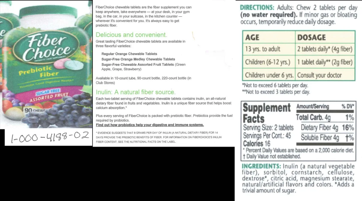 Label for Fiber Choice Prebiotic Fiber Sugar Free