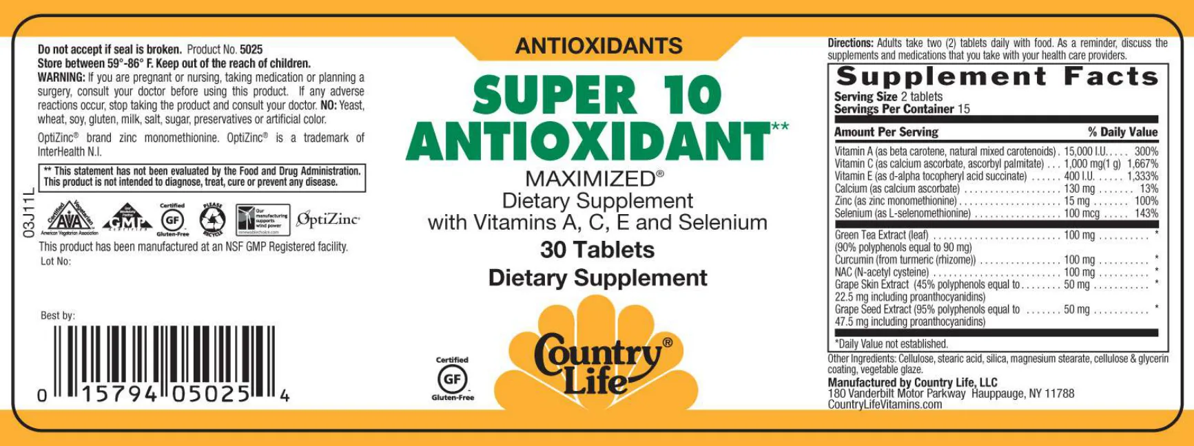 Label for Super 10 Antioxidant