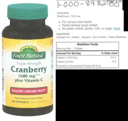 Label for Triple Strength Cranberry 1680 mg Plus Vitamin C