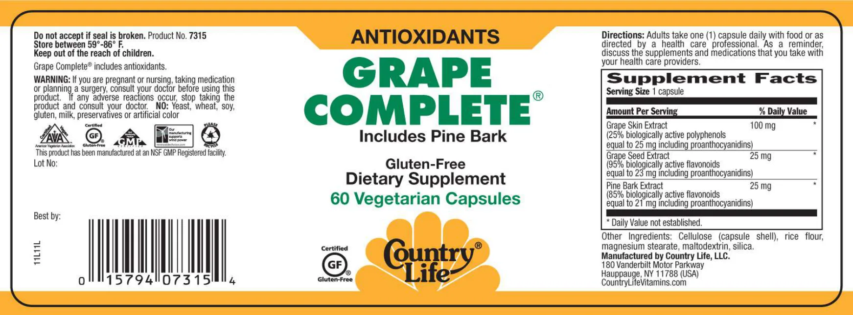 Label for Grape Complete Includes Pine Bark